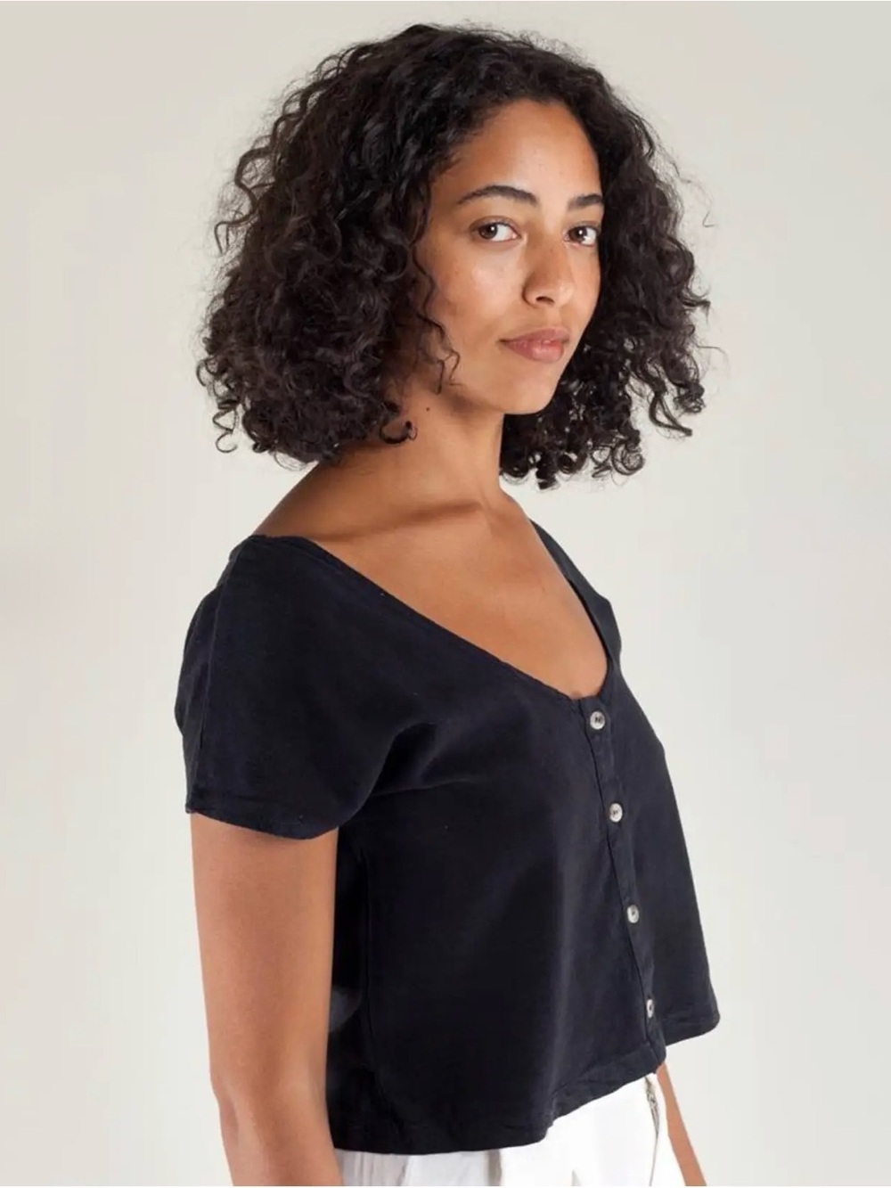 LACAUSA Reversible Silk Top Black S